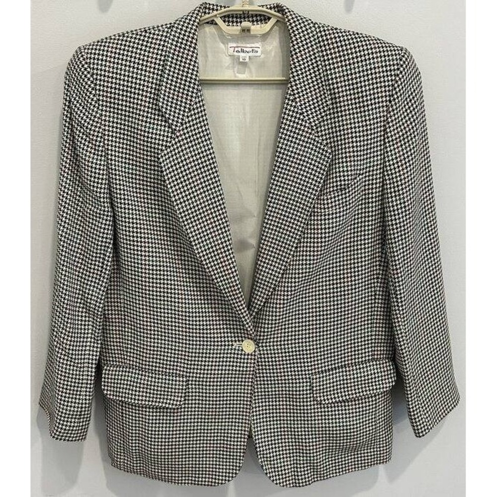 Talbots Vintage Houndstooth Colored Lines Blazer Jacket Single Button Size 10